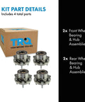 Front And Rear Wheel Bearing And Hub Assembly Set For Ford Explorer 2011-2012 And 2013-2019 Police Package And Police Interceptor Utility 4 Piece DIY Friendly Direct Replacement Kit For A Smooth Quiet Ride And Reliable Handling displayed with packaging and parts list.