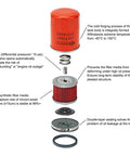 Exploded view of oil filter components from the Generac 20KW Air Cooled Home Standby Generator Maintenance Kit For 999cc Engines Prior To 2013.
