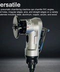 Heavy Duty Pneumatic Chamfering Tool With Six Blades And Four Bearings For Wood Metal Acrylic Deburring Compact Beveler side view.
