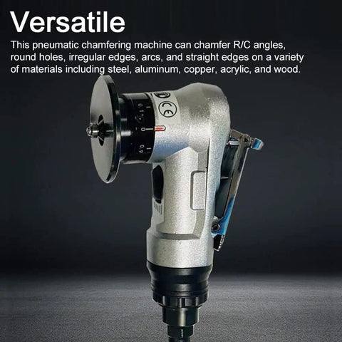 Heavy Duty Pneumatic Chamfering Tool With Six Blades And Four Bearings For Wood Metal Acrylic Deburring Compact Beveler side view.