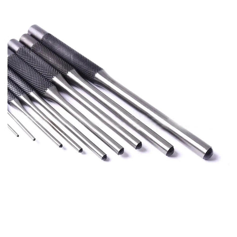 Premium 9-Piece Steel Round Head Punch Set For Guns with Multi Size Grip Roll Pins And Hollow End Starter Chisels To Disassemble Fast Safe Tool Kit, steel punches