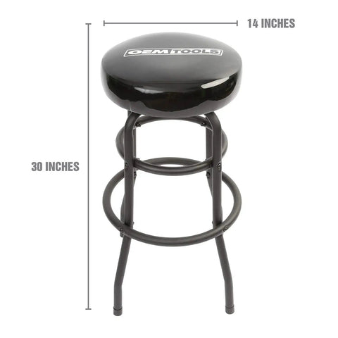 2 Pack Swivel Mechanic Shop Stools With Foot Ring 30.5 Inch High 14 Inch Wide Steel Frame Thick Foam Seat Pad Matte Black Durable Garage Chair