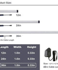 Size chart of Under Cabinet LED Light Bar Dimmable RGB With RF Remote Control Multicolor under counter lighting in 12, 24, and 36 inch lengths