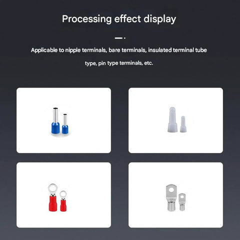 Processing effect display of various wire terminals for Heavy Duty No Brainer Pneumatic Wire Terminal Crimper.