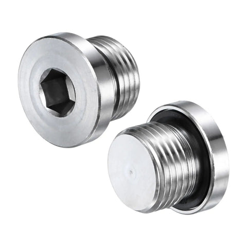 Two Pack Half Inch NPT Stainless Steel Inner Hex Plug With Sealing Ring For Terminating Pipe Ends And Replacement Drains Heavy Duty 304 Socket Bung Plug Set Kit