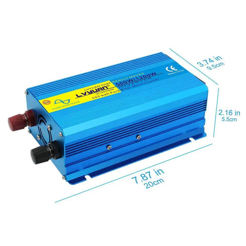Powerful 500W Continuous Pure Sine Wave Car Inverter 24V DC To 110V 120V AC With 2 Sockets And USB Port, blue casing