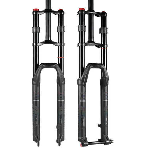 Dual Crown MTB Air Fork 27.5 29 Inch With 150mm Travel Rebound Adjust 32mm Stanchions front and side views