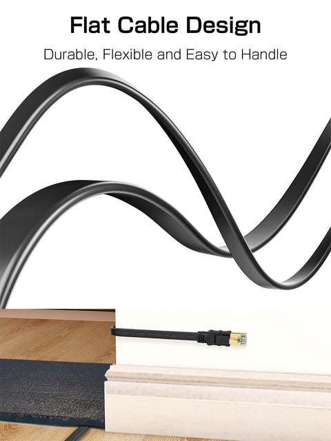 Cat 8 Ethernet Cable 100 Ft Flat Patch Cord Shielded Outdoor Indoor RJ45 High Speed 40Gbps 2000MHz for no lag gaming