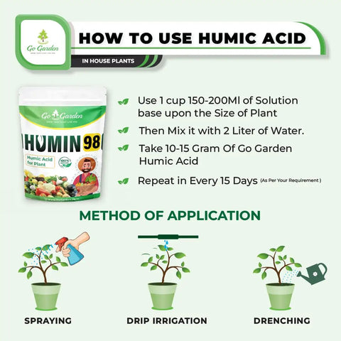 Humic Acid 98 For Plants, Organic Plant Food And Growth Booster, Boost Your Plant Game, Nutrient Uptake, Root Health, Germination, Drought Tolerance, Microbial Activity, 450 Grams, use guide