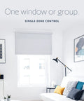 Pure White RTS Remote For One Motorized Shade Or Group, Single Channel Control, living room setup