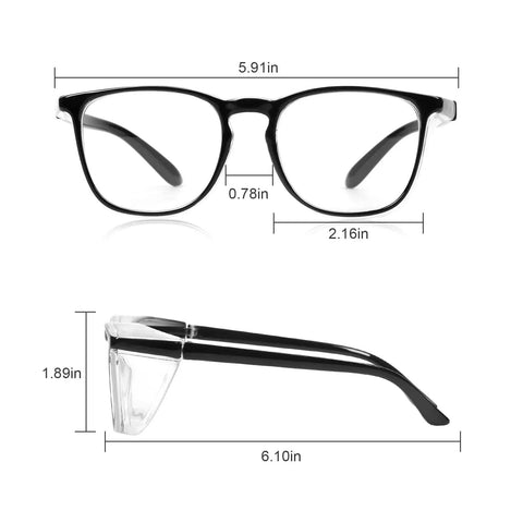 Stylish Safety Glasses With Side Shields For Women And Girls Anti Fog Protective Eyewear Clear Lenses Anti Scratch Dimensions View