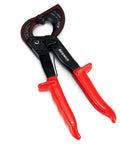 Ratcheting Cable Wire Cutter Heavy Duty Tool For Copper And Aluminum Wiring With Tough As Nails Grip Handles angled view showing precision blade and grips.