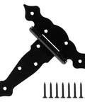 Beefy Heavy Duty 6 Inch T Strap Gate Hinges For Fence Barn Door Wood Cabinet And Garden Use 270 Degree Rotation 8 Hole Black Tee Hinge Hardware, with screws
