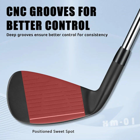 Close-up of a Pro Grade Men Golf Irons Set With Steel Shaft For Right Hand Golfers Stiff Flex Featuring CNC Grooves