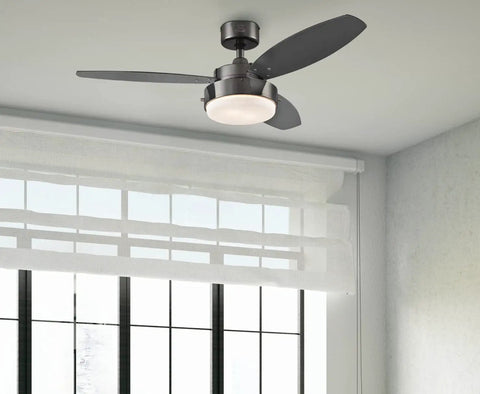 52 Inch Alloy LED Ceiling Fan In Gun Metal Finish With Reversible Black And Applewood Blades, Dope Dimmable LED Light Kit