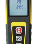 Compact 30 Meter Laser Distance Meter With Precise 2 Mm Accuracy For Quick Area And Volume Tracking On Busy Job Sites Or Snappy Home Upgrades Featuring No Hassle Point And Shoot Operation Plus Handheld Memory Functions showing display and buttons.
