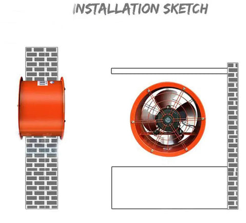 Installation sketch of 12 Inch Explosion Proof Axial Fan Industrial Portable Ventilator 150W Low Noise Blower