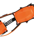 Vasak Llu 12 Point Crampons with long wide front points and antisnow system, orange base, top view