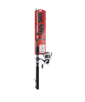 Saltwater Spinning Rod And Reel All In One 7 Ft Telescopic Kit in packaging, showing clear tip design, two piece, black finish.