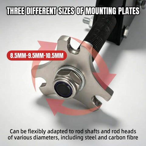 Close-up of Three Size Adjustable Golf Shaft Puller with 8.5mm, 9.5mm, 10.5mm plates, precision screw mechanism visible