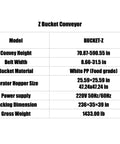 Specification table for Z Type Mobile Inclined Belt Conveyor With Big Capacity For Industrial Material Handling Portable System
