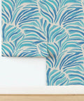 Modern Animal Print Pvc Free Professional Wallpaper Featuring Smooth Matte Linen Finish Built Like A Tank For Busy Households Quick Paste To Paper Install For Your Ultimate Room Refresh in blue and green leaf pattern.