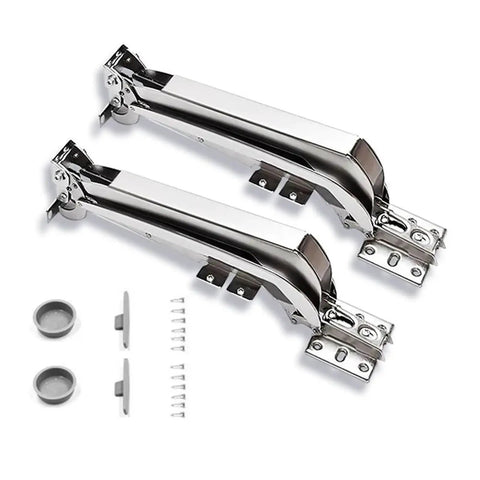 Lowkey Silent 180 Degree Parallel Opening Door Hinge Featuring Heavy Duty Steel Build And Integrated Soft Close Buffer For Smooth Motion and Hassle Free Installation, showing chrome finish hinges with mounting accessories.