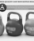 Heavy Duty Cast Iron Kettlebell Set 24kg Green For Home Gym Strength Training With Color Coded Weights visible in 12kg 8kg sizes