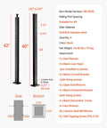 Built Solid Ready To Rock Pre Drilled Cable Railing Post Kit With 12 Holes For Level Decks And Balconies 42 Inch High. Black stainless steel posts with dimensions.