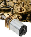 Rugged All Metal 6V DC Gear Motor with 6mm Gearbox 800 RPM with micro gears and copper reducer shown in detail