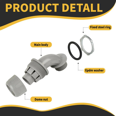 Exploded view of Three Quarter Inch Liquid Tight Conduit Connector NPT Non Metallic 90 Degree PVC Electrical Fittings Nylon 6