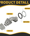Exploded view of Built Tough Three Quarters Inch 90 Degree Liquid Tight NPT Non Metallic Conduit Connector
