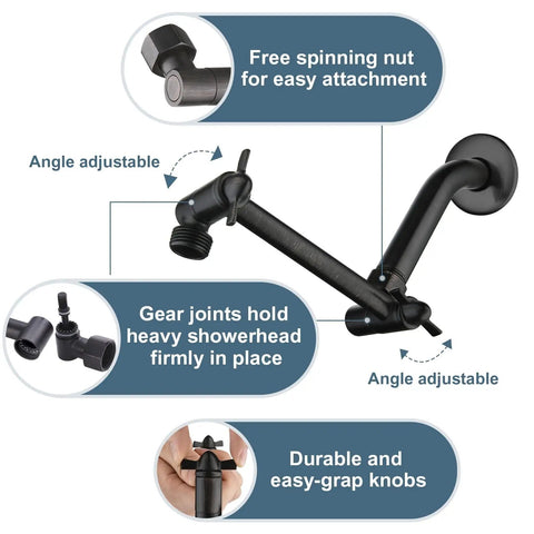 Brass Shower Arm Extender For Rain And Handheld Shower Heads 5 Inch Universal Extension Arm With Height And Angle Adjustment