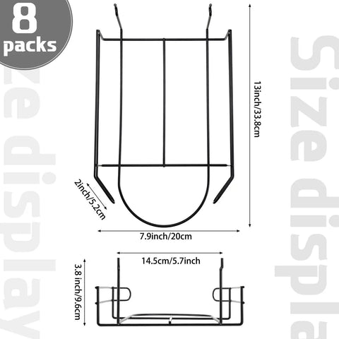 Eight Piece Wire Hat Display Racks For Slatwall Black Metal Baseball Hat Racks with dimensions and measurements shown.