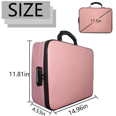 Side view of Pink Fireproof And Waterproof Document Organizer Box With Lock For Important Papers, showing size dimensions.