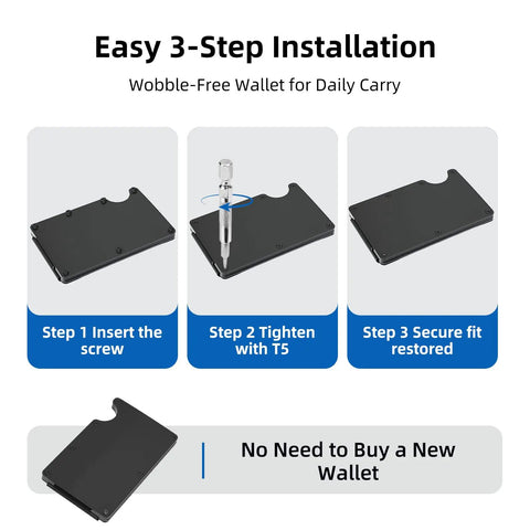 Holds It Tight With Top Tier Ridge Wallet Screw Replacement Kit. T5 Torx driver and slim black metal wallet screws, 3-step install.