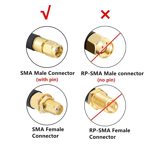 SMA Male to SMA Female Coax Cable 6 Foot RG58 Low Loss RF Extension with correct connector types marked