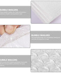 Pearlized White Bubble Mailers Self Seal Padded Envelopes with thick bubble protection, waterproof and shockproof features shown