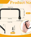 Heavy Duty Matte Black Iron Pulls For Cutting Boards And Serving Trays 8 Pack dimensions with hand holding one pull.