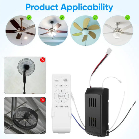 Ceiling Fan Speed Controller With Wireless Remote For Lights And Fans, Low Voltage Safe Design, Variable Frequency Control, Easy Setup, Works With Most Fans, Multiple Speed Levels From Gentle Breeze To Strong Turbo, remote and controller
