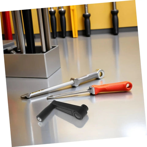 Heavy Duty 12Mm Replacement Hand Crank Handle With Round Hole Plastic Grip For Milling Machine Lathe Work Bench on a metallic surface.