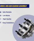 Front Wheel Bearing And Hub Assembly Fits 2010 2021 Lexus GX460 2003 2009 GX470 Toyota 4Runner 2007 2014 FJ Cruiser And 2005 2021 Tacoma Front 4WD With 6 Lug Bolts And ABS Plug And Play Direct Fit Replacement shown in close-up view