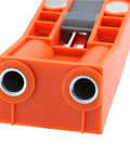 Close-up view of Oblique Hole Locator And Pocket Drill Positioner Jig With Magnetic Angle Guide for Carpentry, visible orange PA6 nylon build.
