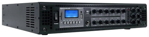 650 Watt Six Zone 70V Commercial Amplifier With Bluetooth USB SD Card Playback FM Radio Rack Mountable Perfect For Restaurants Offices Retail Stores And Schools front view