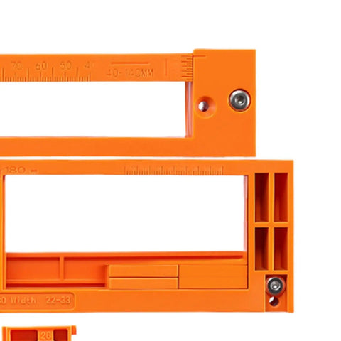 Adjustable Invisible Hinge Router Guide Template Reusable Cabinet Mortise Jig Offering Dead On Precision in vibrant orange against white background.