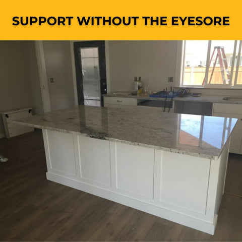 Heavy Duty Countertop Support Bracket Hidden Ladder Brace For Granite And Quartz Black Powder Coated Steel Kicker Free No Hassle Setup Rock Solid Overhang Support Hardware For Smooth Kitchen Reno Job 24 Inches Long on modern kitchen island.