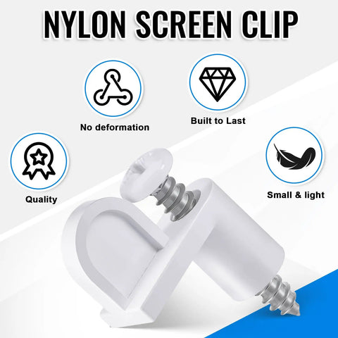 24 Pack Nylon Window Screen Clips with Screws for 3/8 Inch Frames Heavy Duty Replacement Parts, detailed clip showcase.