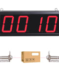 Heavy Duty Four Digit Dual Led Counter Meter Featuring Top Notch Laser Sensor And Convenient Remote showing red display and sensor setup.