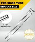 Two 12-inch long 5/8-inch OD 316 stainless steel tubes with 0.049-inch wall; angled side view.
