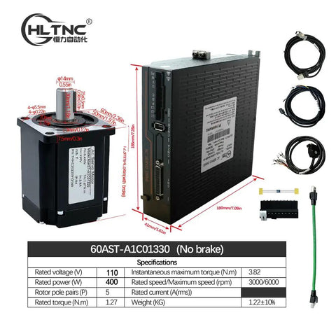 110V Servo Motor Kit With 17 Bit Absolute Encoder And T3DL V30A Driver For Beefy Torque CNC Robotics Plug N Play Industrial Automation Solution That Delivers Precise Motion And Easy Setup And Reliable RS485 Cable Resistors For 400W, showing motor, driver, cables.